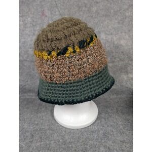 Bloomingdales Crochet Bucket Hat Women's Green Brown Textured Boho Made in Italy